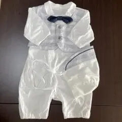 ホワイト チェック柄ロンパース 帽子付き　50 60 70