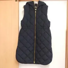 【UNFILO×TAION】フード付き ロング ジレ キルティング ブラック M