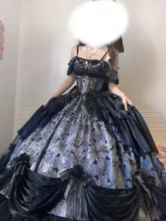 ゴスロリ・ロリータドレス 黒紫花柄