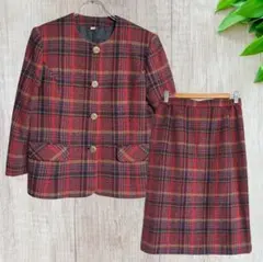 YAMAMORI セットアップ スカートスーツ ツイード調 マルチカラー金ボタン