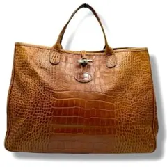 LongChamp ロンシャン ロゾ トートバッグ クロコ型押し ブラウン