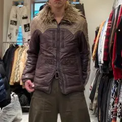 キルティング 切り替え y2k ネオお兄系 ダブルジップ ファーダウンジャケット