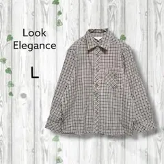 Look Elegance　チェックブラウス　羽織り　ポケット　長袖　ブラウン