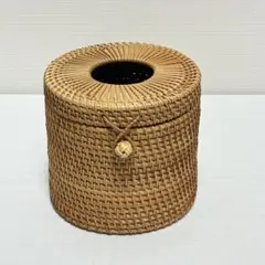 【新品】アジアン雑貨 ラタン かご　ティッシュケース フタ付き　ベトナム直輸入