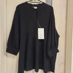シーズンリーズン　チャイナボタン　ブラウス　黒　XL