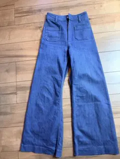 ZARA ダークブルー ブーツカットデニム ワイドレッグハイウエスト32ポケット