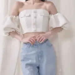 ダーリッチ Darich パフスリーブオフショルツイードトップス PNK