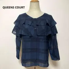 QUEENS COURT クイーンズコート フリル ネイビー シャツ サイズ2のサムネイル