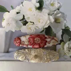 インド刺繍リボン　大きめオーバルパッチンピン　2個セット