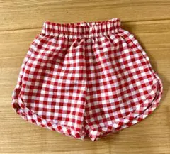 新品　赤色チェック柄半ズボン70〜80㎝