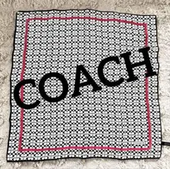 綺麗！COACH コーチ シグネチャー柄 総柄 シルク製スカーフ 白×黒×ピンクのサムネイル