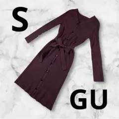 『GU』 レディース リブフロントボタンニットワンピース S パープル