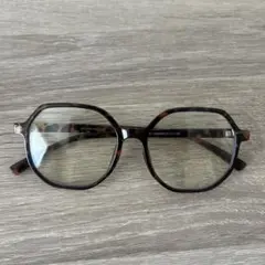ブラウン オクタゴンフレーム メガネ　伊達メガネ