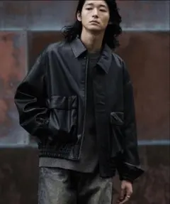 【WYM LIDNM】フェイクレザー フライトジャケット ブルゾン ブラック