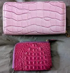 クロコダイル柄タイプパープル長財布・蛇柄タイプパープルミニ財布　２点セット