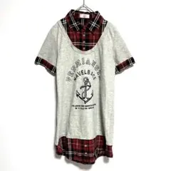 iiMK アイアイエムケー　半袖 Tシャツ グレー/レッド　チェック　40のサムネイル
