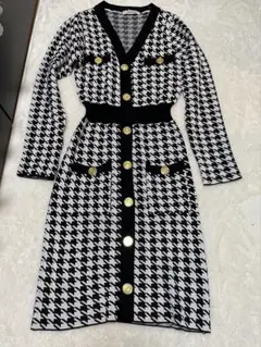 千鳥柄　ニットワンピース
