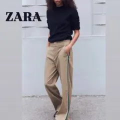2【美品】ZARA ピンストライプ　サイドライン　ワイドパンツ