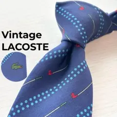 LACOSTE ストライプ ドット ロゴ入り シルクネクタイ ヴィンテージ 美品