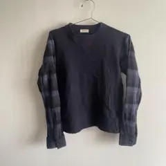 インパクティスケリー　ネルチェックスリーブプルオーバー　ウール　ネイビー　長袖