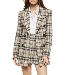 ZARA チェック柄ツイードジャケット　千鳥柄　セットアップ S XS