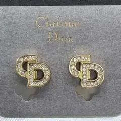 美品 Dior イヤリング CD ロゴ ラインストーン 刻印あり クリップ式