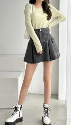 【新品タグ付】GRL インパン裏地付きデニムカーゴミニスカート[cu515]