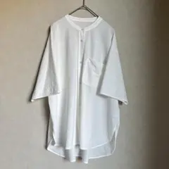 ウエストパーク バンドカラー シャツ ホワイト オーバーサイズ　レーヨン混