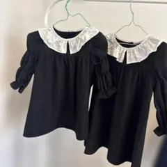 黒の襟付きワンピース　卒園　七五三　セレモニー　姉妹コーデ90cm