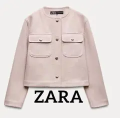 ZARA ノーカラージャケット　ピンク　S