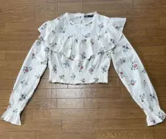 ZARA 花柄 フリル付き 長袖ブラウス Mお値段お下げしました