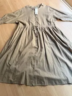 新品 タグ付きサマンサモスモス Vネックシャツワンピース 綿麻 ベージュ