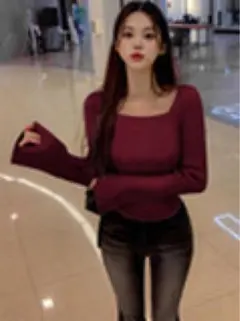 GRL スクエアネックフレアスリーブリブニットトップス[k9153c]