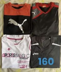 Puma/Asics他 スポーツウェアTシャツ 160 黒/オレンジ 4枚セット