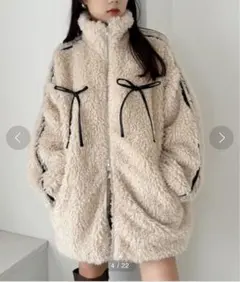 NICE CLAUP サイドラインリボンボアブルゾン　ベージュ