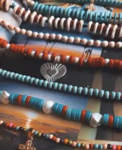 ミニターコイズ ビーズ ネックレス チョーカー カラフル ボヘミアン 西海岸