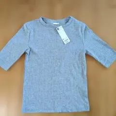GU グレー リブクルーネックTシャツ M