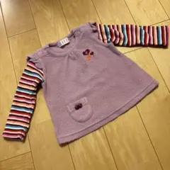 ELLE POUPON 紫色フリーストップス ストライプ長袖 80