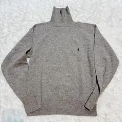 ポロラルフローレン ポニー刺繡 タートルニット ウール 100％ リブ グレー