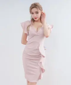 キャバドレス フリルデザインワンカラー膝丈 myMinette by Tika