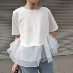 オーガンジーフリルドッキングプルオーバーホワイトfitmore好きに