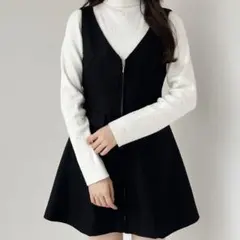 Heather ヘリンボーンZIPミニジャンスカ 黒