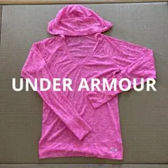 アンダーアーマー　フード付きトップス　蛍光色のようなピンク　サイズMD Vネック