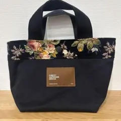 花柄アクセント ミニトートバッグ 黒 ハンドメイド シック 大人コーデ
