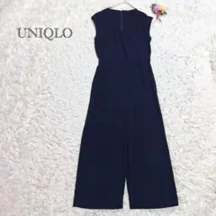ユニクロ　オールインワン　ノースリーブ　紺　オフィスカジュアル　ロングシーズン