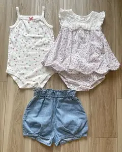 プティマイン　ベビー服セット 花柄ロンパース　ブラウス ショートパンツ