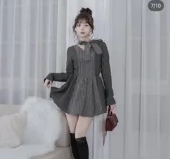 ダーリッチ チェックストライプバルーンミニワンピース