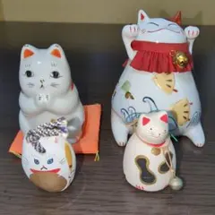 ねこや 猫舎 ふく扇 置物 猫 和 陶器 ジオラマ 廃盤 レア ナガヤ 正月