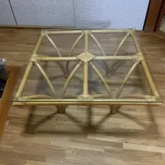 送料無料 人工ラタン ガラス天板カフェテーブル 幅80cm 新品（113