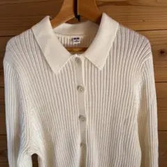 ユニクロ　エクストラファインメリノウール　リブポロニットカーディガン　白　M